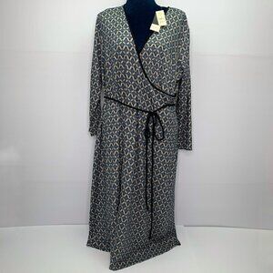 Loft Dress 12 M Maternity Surplice Blue Geometric V Neck NWT